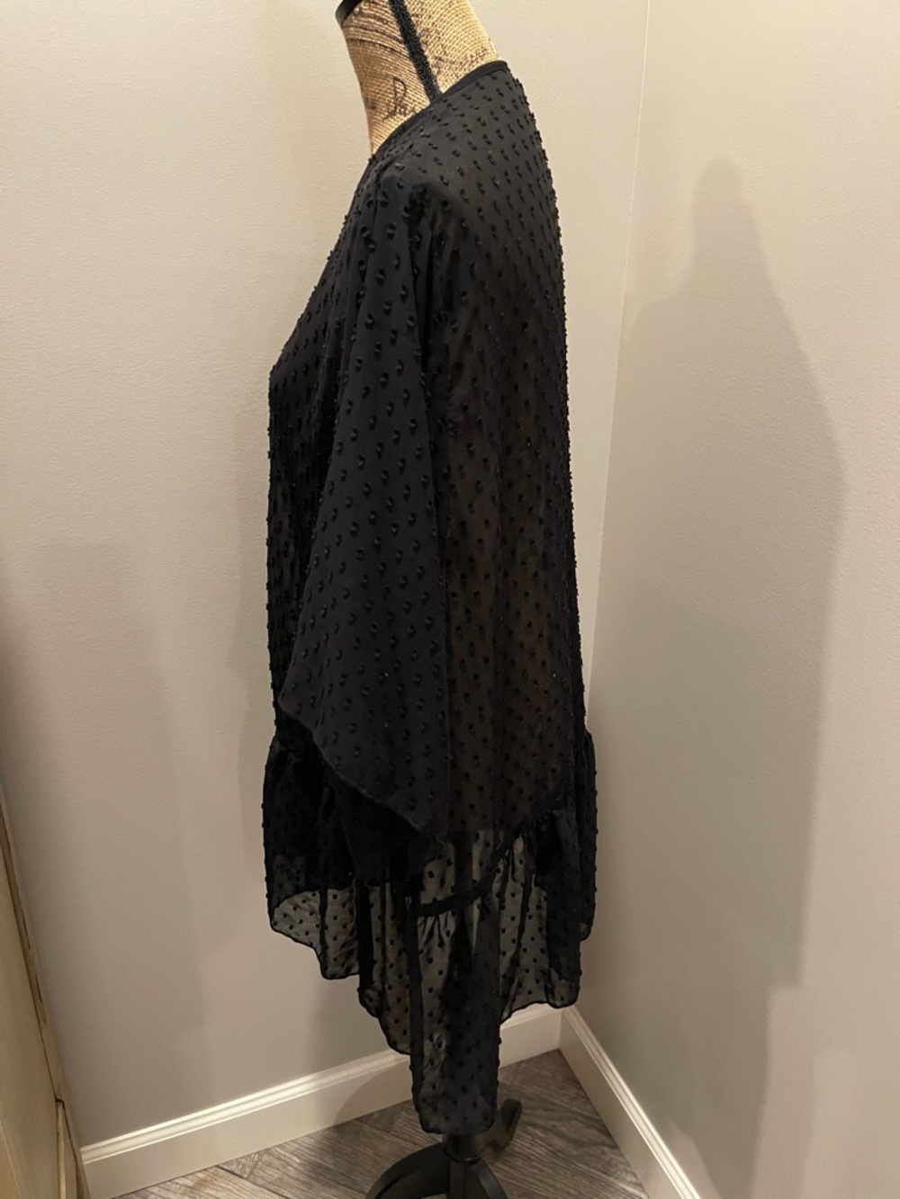DKNY Black Sheer Textured Polka Dot Cardigan - Picture 3 of 5